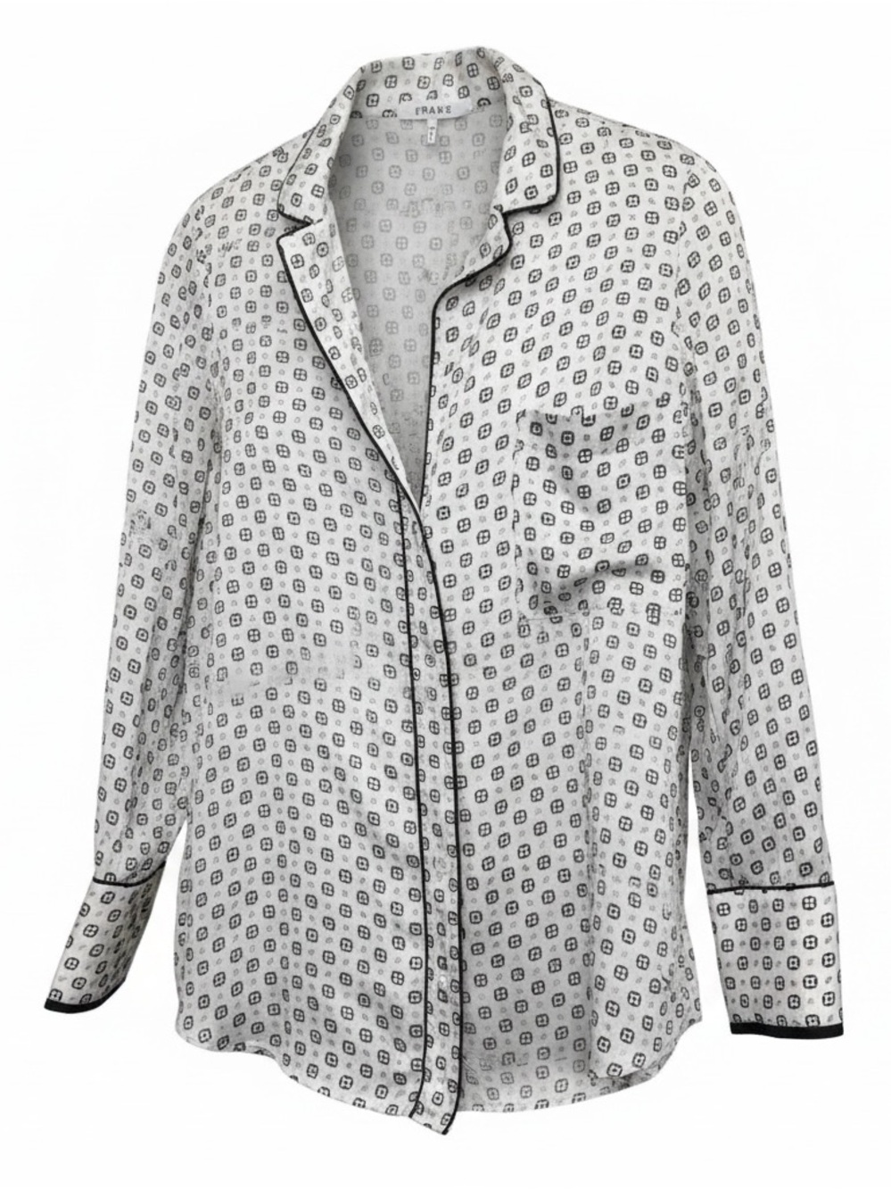 Frame Denim White Button-Down Shirt with Black‎ Geometric Print